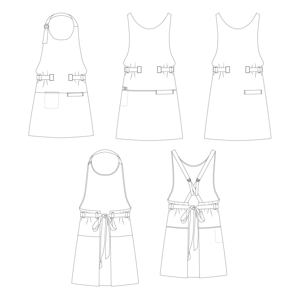 Line drawings for the Poppy pattern in sizes XXS-XL by Sofiona Designs.