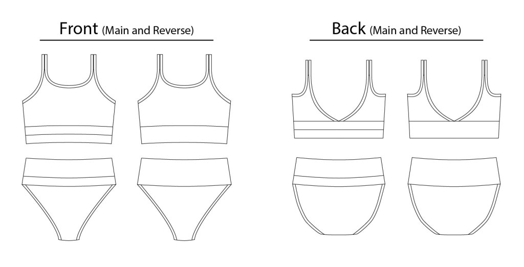 Line drawings of the Perch swimsuit pattern from Sofiona Designs.