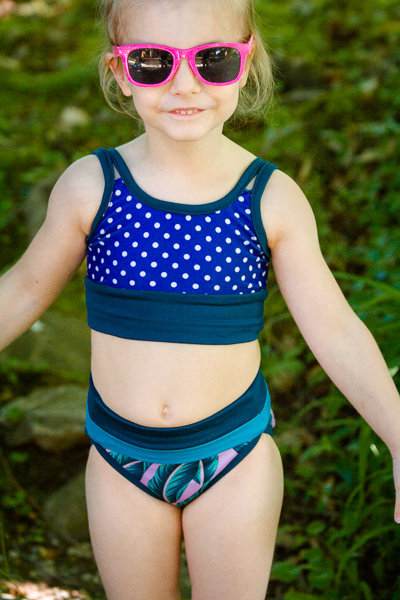Kids fully reversible two piece bathing suit.