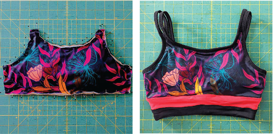 Adding foam cups to the perch swim top.