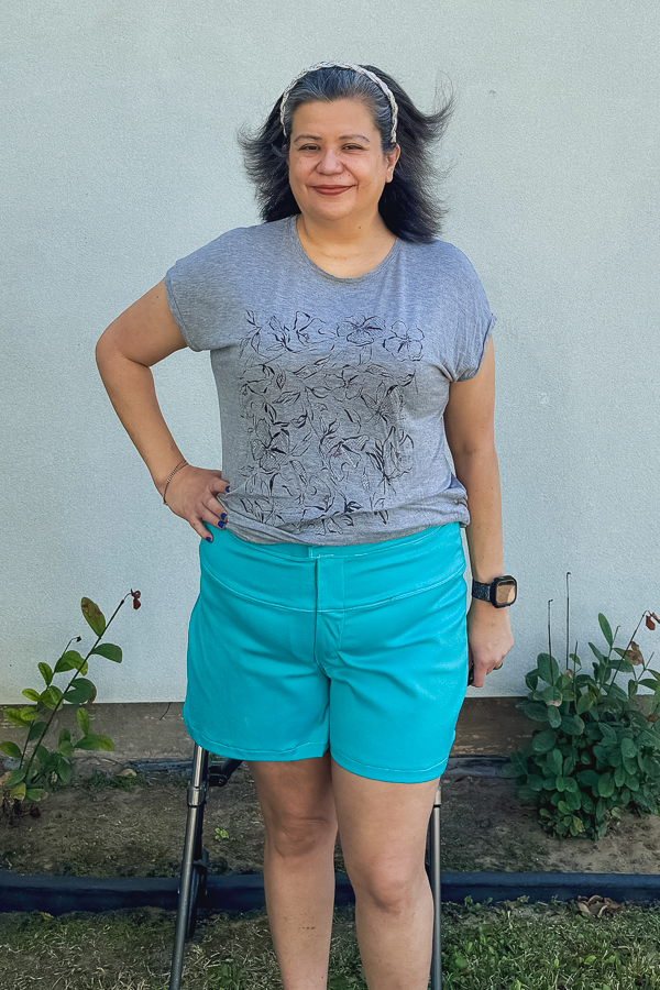 Shorts version of Miss Nickel pants  in the long inseam option hacked to omit the front pockets.